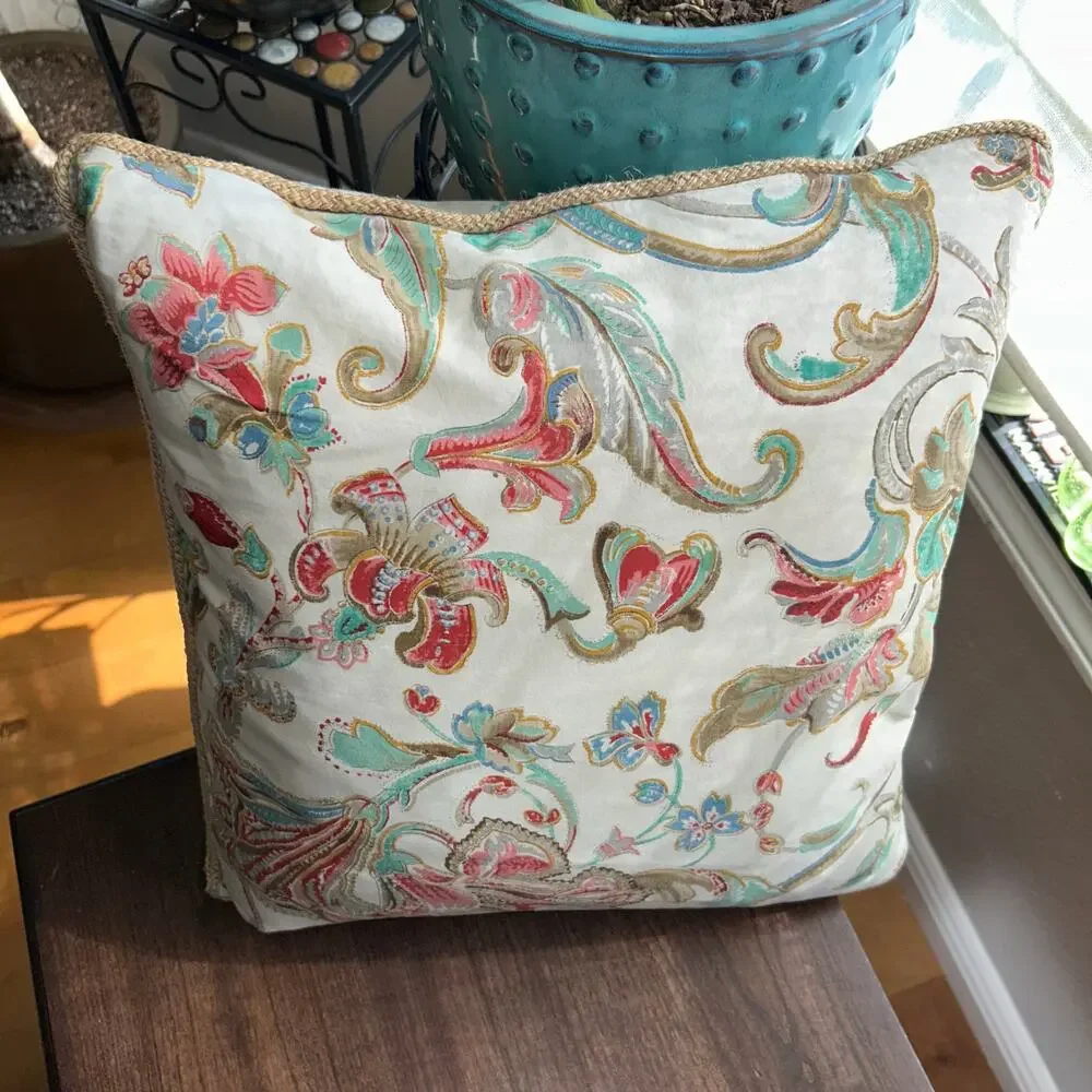 Corded Accent Pillow made w Ralph Lauren Antigua Floral Cotton Fabric
